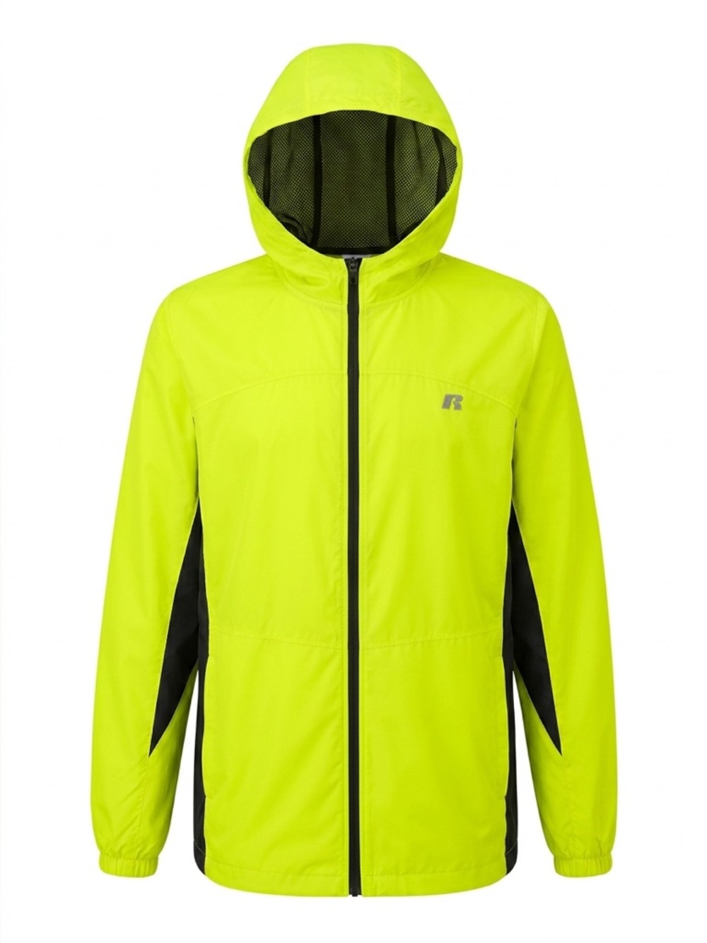 Russell Athletic High-Visibility Yellow Hooded Windbreaker with Black Panels